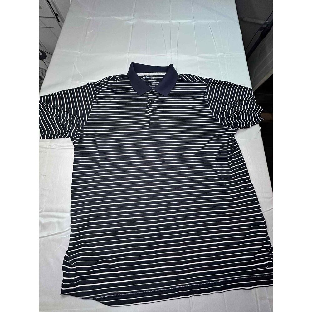 Adidas Blue and White Striped Polo - XL